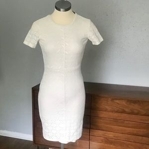 White Textured Fitted Dress